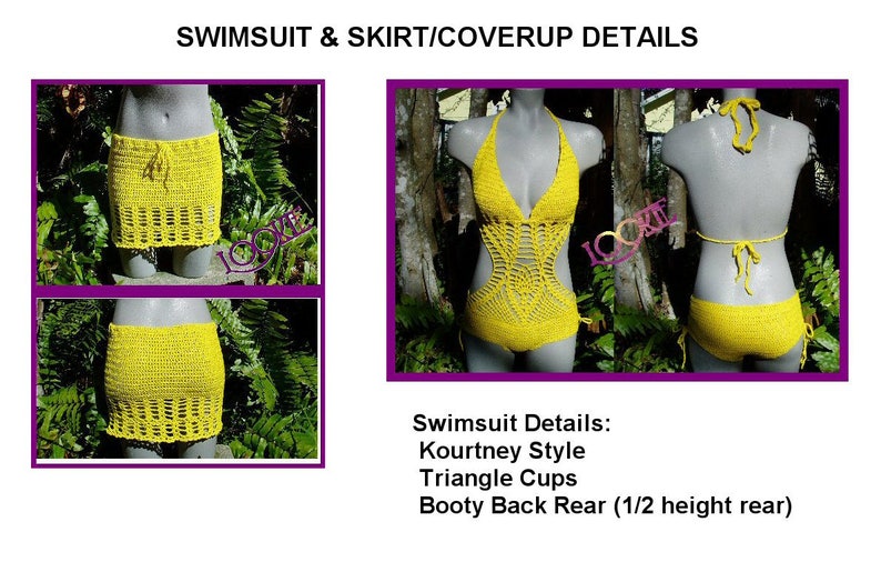 Custom COMBO Crochet Swimsuit & Skirt Cover up Swimwear Made to Order With Snug Fitting Cotton