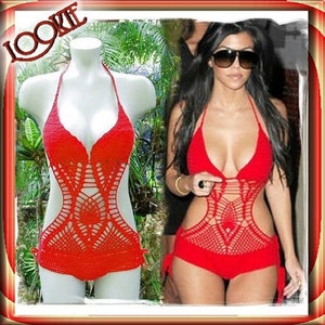 CUSTOM Crochet KOURTNEY Style Monokini Swimsuit Bikini w/Booty Back Rear - Made To Order with cotton-ELASTIC Stretch Cotton Crochet Thread