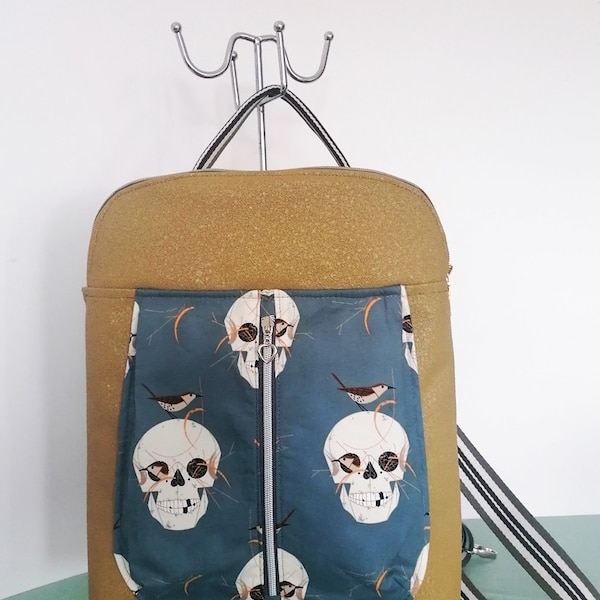 Rucksacktasche Nevi / senfarbenes Kunstleder / BW grau Skrull