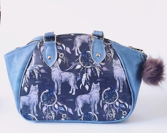 Schultertasche Wolfsland / Umhängetasche / KunstlederTasche / Unikat