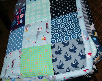 Patchwork blanket / picnic blanket / large crawling blanket / bed throw Windschief - maritime / 195 x 175 cm