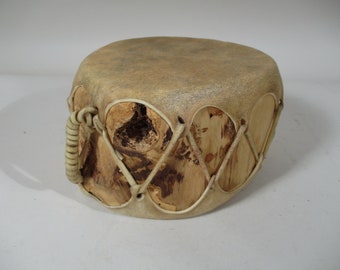 Vintage Hand Made Native Pueblo Cochiti Aspen Rawhide Log Covered Drum