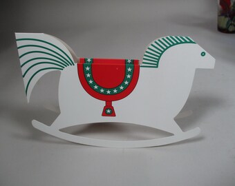 Vintage Die Cut (20) Christmas Greeting Cards Rocking Horse by Joan Glaberson