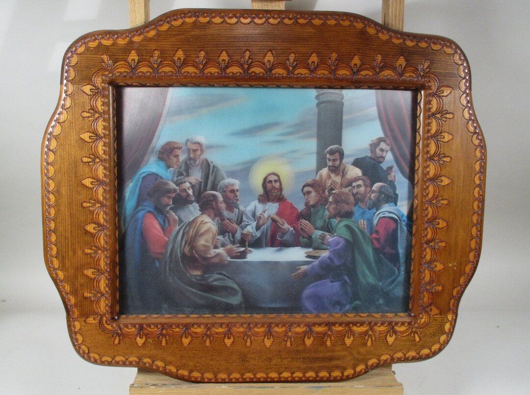 Vintage the Last Supper Jesus Lenticular 3D Hologram Carved Wood ...