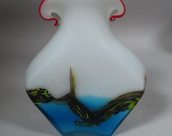 Vintage Hand Blown Baijan Essie Zareh Russian MultiColor Abstract Art Glass Vase