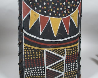 Vintage Tunga Tiwi Australian Aboriginal Hand Painted Traditional Bark Basket