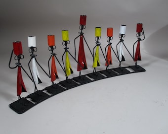 Vintage African Africa People Kenya Menorah Kwanzaa Judaica Jewish Candle Holder Candelabra
