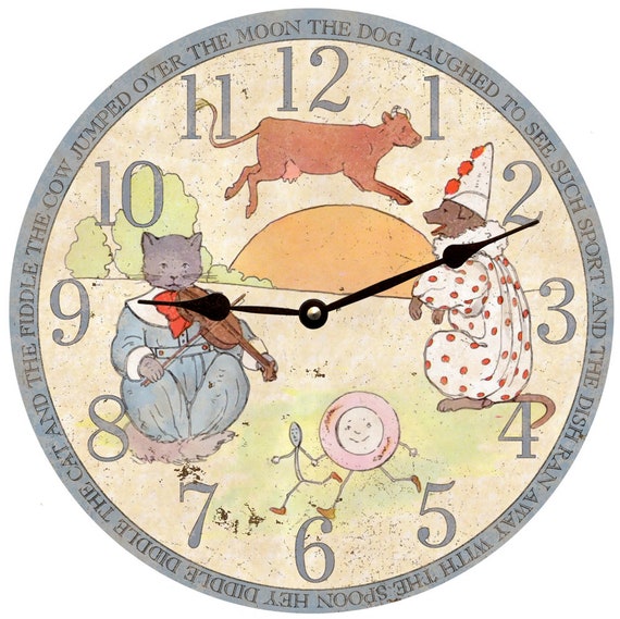 Nursery Rhyme Clock Hey Diddle Diddle Clock Cat and the Etsy