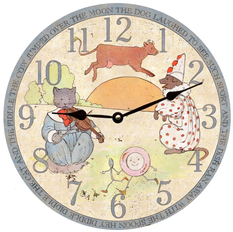 Nursery Rhyme Clock Hey Diddle Diddle Clock Cat and the Etsy