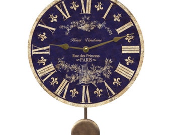 Blue Toile Pendulum Clock