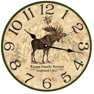 Moose Clock- Personalized Rustic Moose Wall Clock