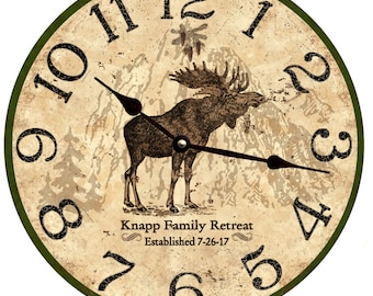 Moose Clock- Personalized Rustic Moose Wall Clock
