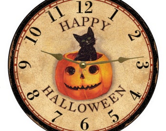 Happy Halloween Wall Clock- Orange and Black Halloween Clock