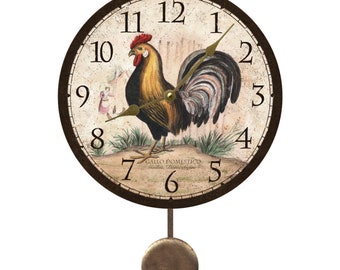 Rustic Rooster Pendulum Clock