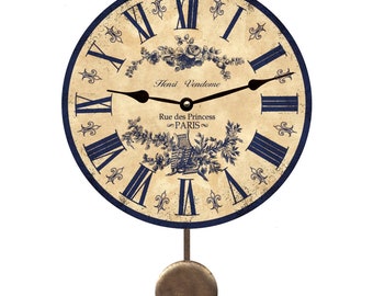 Blue Toile Pendulum Wall Clock- Fleur De Lis Pendulum Clock