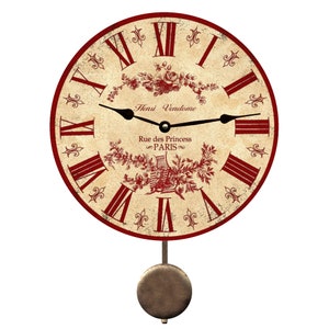 Red Toile Pendulum Wall Clock- French Pendulum Clock