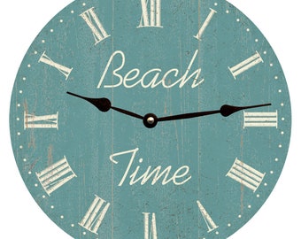 Teal Beach Time Clock- Teal Blue Wall Clock- Classic Beach Clock