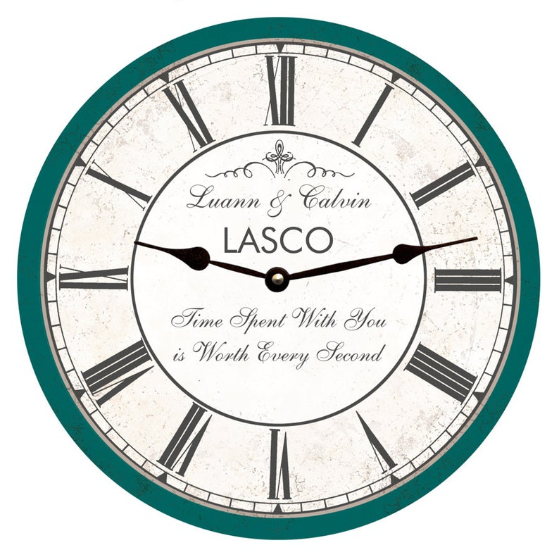 Teal Anniversary Clock Personalized Anniversary Clock Time Etsy