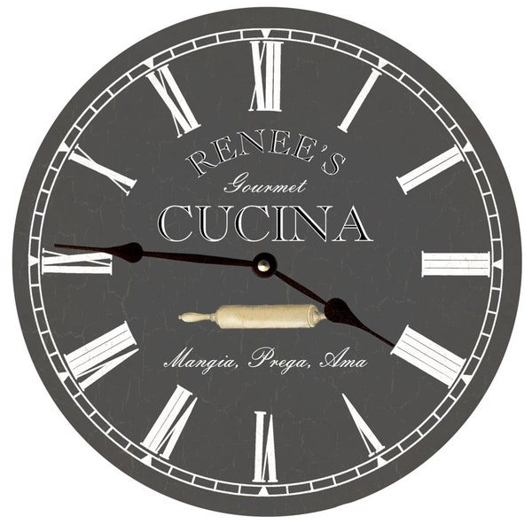 Personalized Italian Kitchen Clock- Cucina Clock- Gray Kitchen Clock