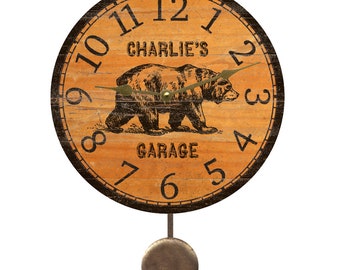 Personalized Black Bear Lodge Pendulum Clock