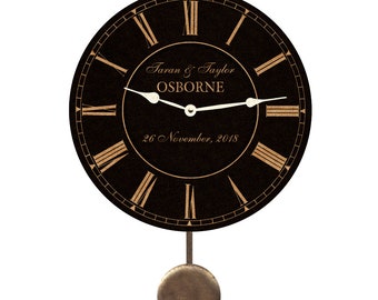 Wedding Clock- Black Wedding Clock with Pendulum- Personalized Clock