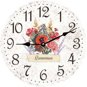 Wildflower Clock- Bienvenue Clock- French Bouquet Clock- White Floral Clock