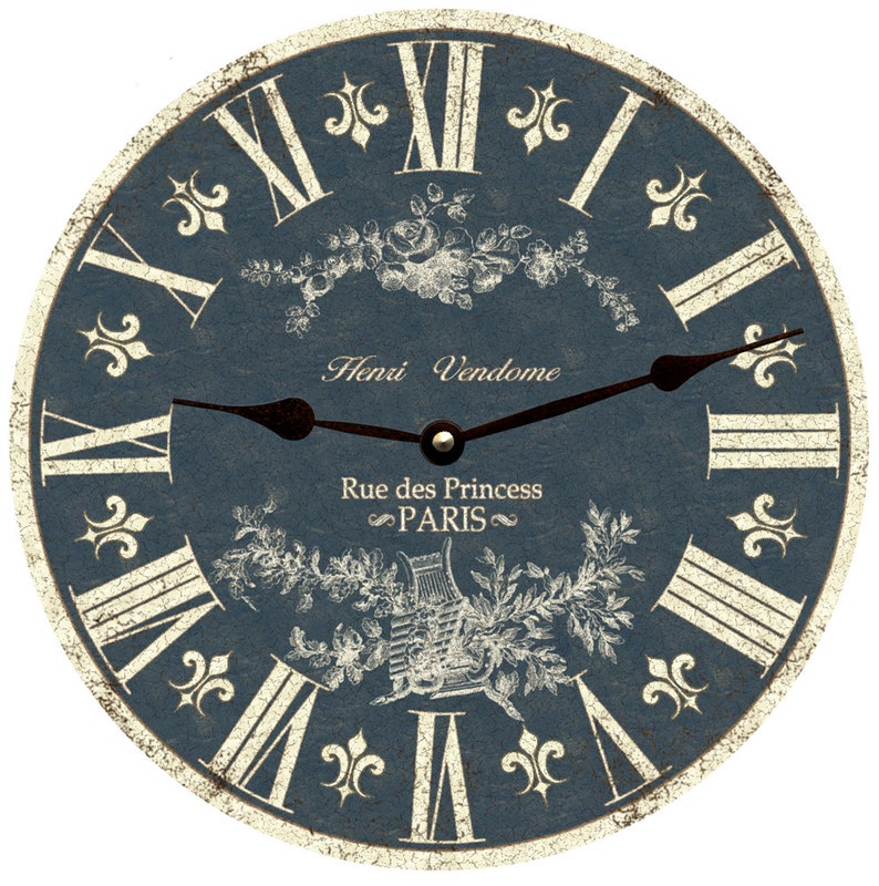 Toile Clock Light Blue Toile French Clock Light Blue Toile Wall Clock image 1