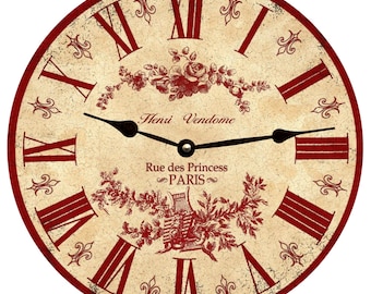 Red French Toile Clock