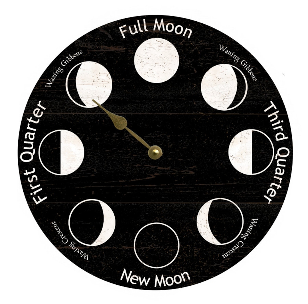 Black Moon Phase Clock Lunar Phase Clock Black and White Moon Clock Etsy