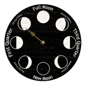 Black Moon Phase Clock- Lunar Phase Clock- Black and White Moon Clock