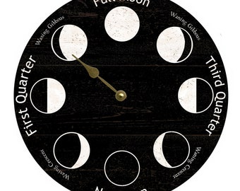 Black Moon Phase Clock- Lunar Phase Clock- Black and White Moon Clock