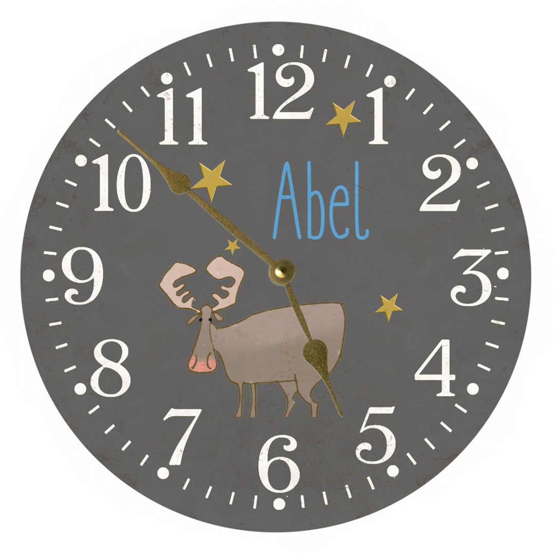 Personalized Moose Clock Gray Nursery Clock Animal Clock Etsy