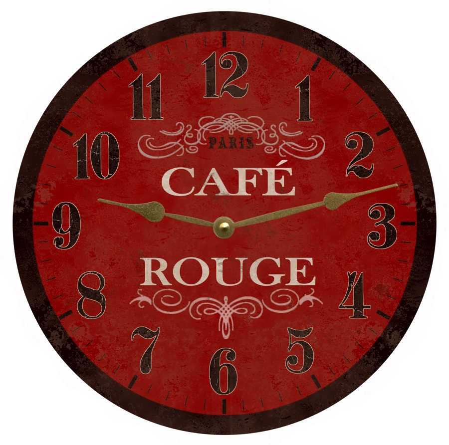 フランスをテーマにした壁掛け時計 - カフェ ルージュ クロック - Etsy