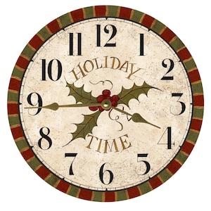 Holiday Wall Clock-Christmas Clock- Mistletoe Clock