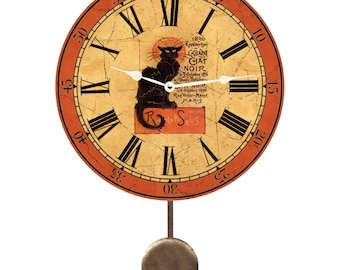 Chat Noir Pendulum Clock- Halloween Clock