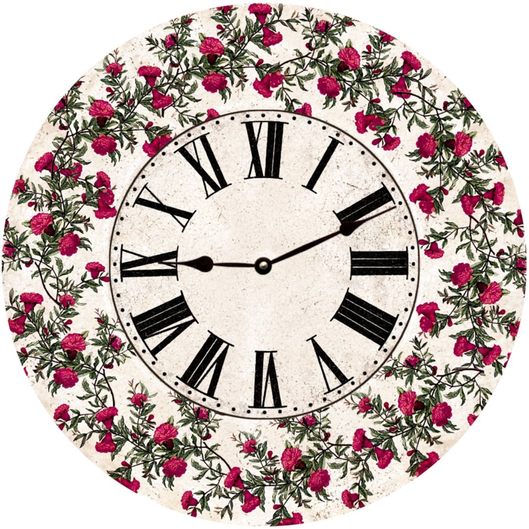 Rustic Flower Clock Wall Clock Etsy