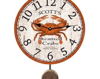 Personalized Crab Clock with Pendulum- Crab Clock