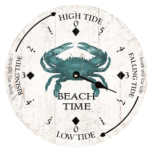 Beach Time Tide Clock- Blue Crab Tide Clock- Personalizable