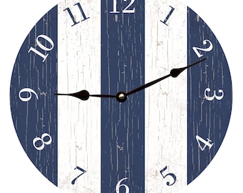 Blue Striped Clock- Blue and White Clock