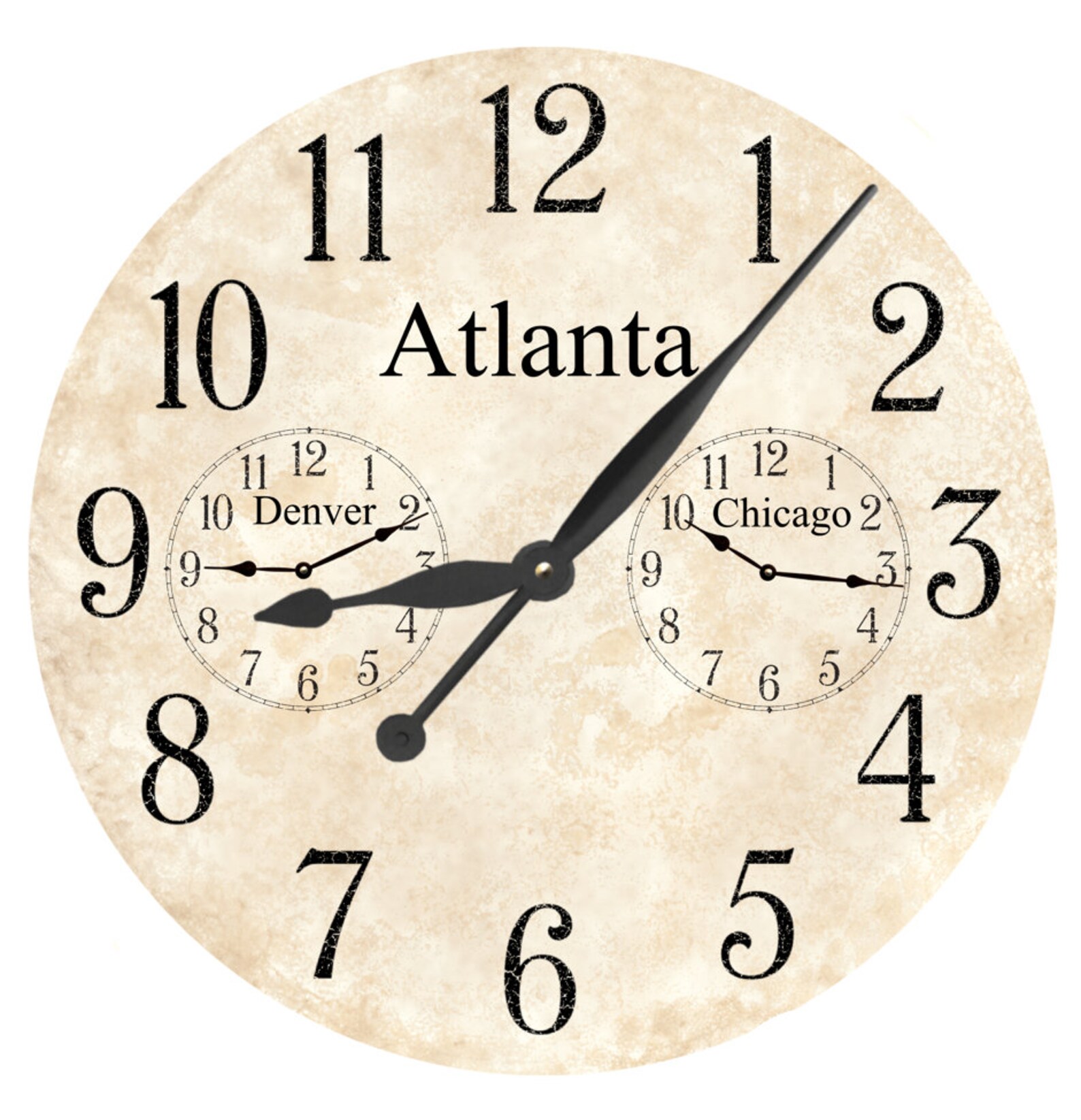 Time Zone Clock Customized 3 Time Zone Wall Clock Etsy