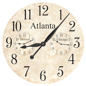 Time Zone Clock- Customized 3 Time Zone Wall Clock