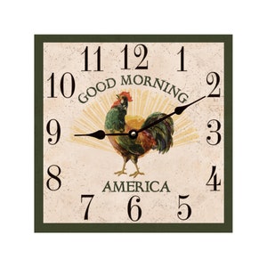 Rustic Square Rooster Clock for Kitchen
