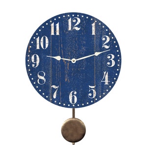 Rustic Blue Wall Clock With Pendulum