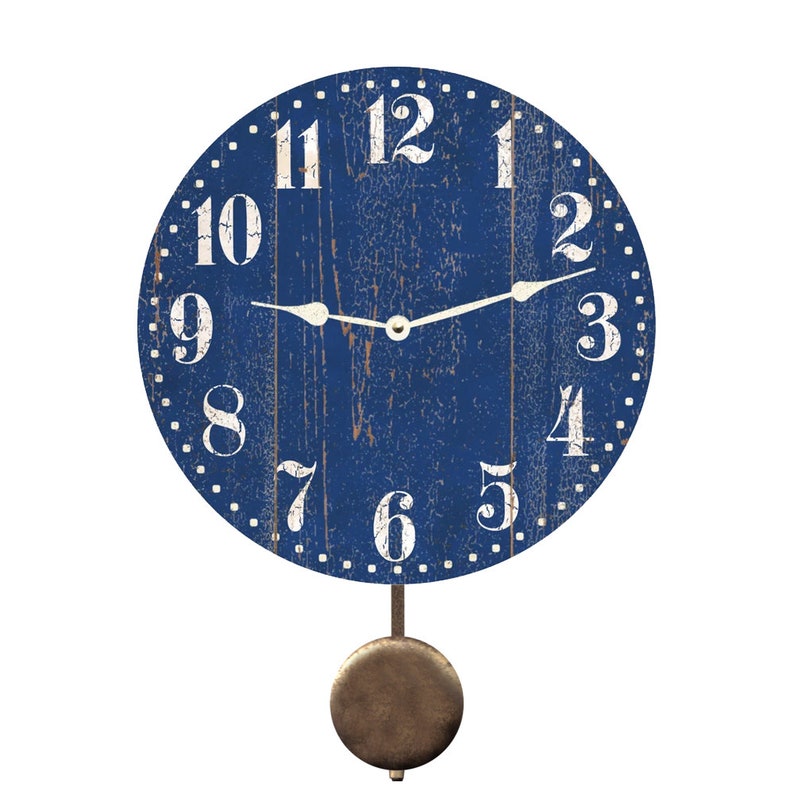 Rustic Blue Wall Clock With Pendulum