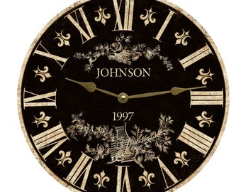 Personalized Wall Clock- Personalized Black Toile Clock