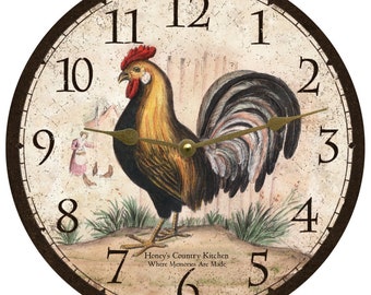 Personalized Rustic Rooster Clock- Personalized Rooster Clock