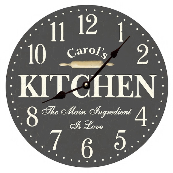 Personalized Kitchen Wall Clock- Gray Kitchen Clock