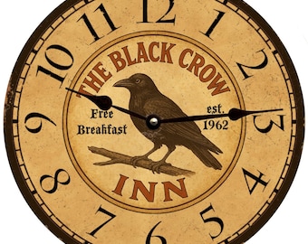 Black Crow Inn Wall Clock | Unique Gothic Tavern Style Clock for Kitchen or Living Room