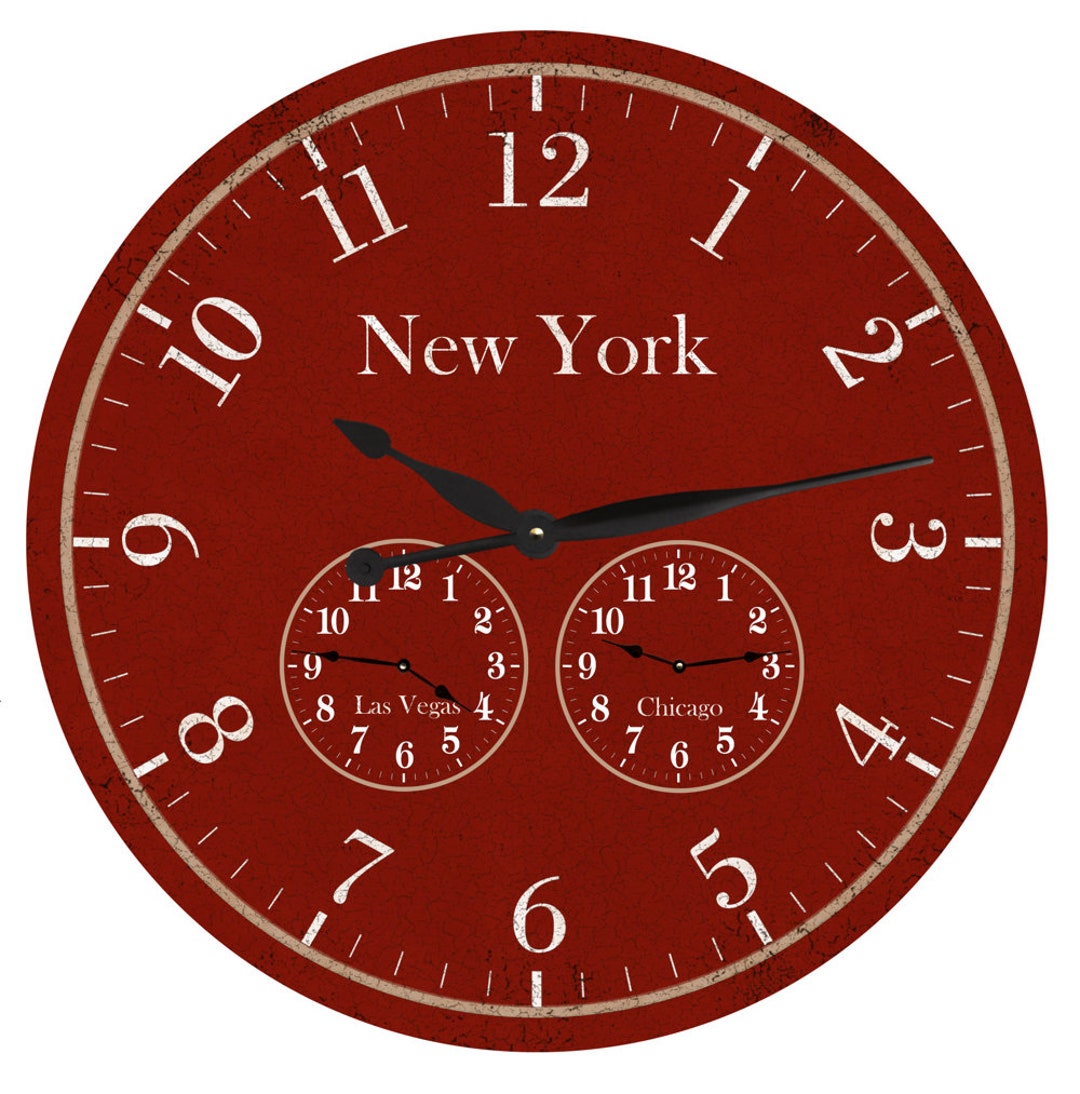 Oversized Time Zone Clock Red Timezone Wall Clock Etsy