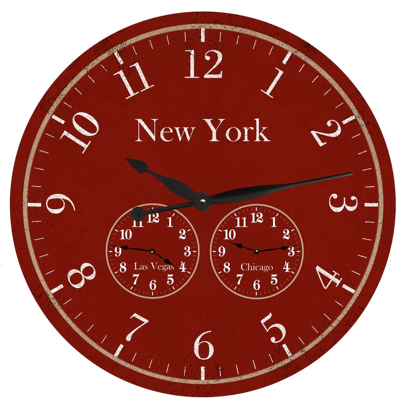 Oversized Time Zone Clock Red Timezone Wall Clock Etsy